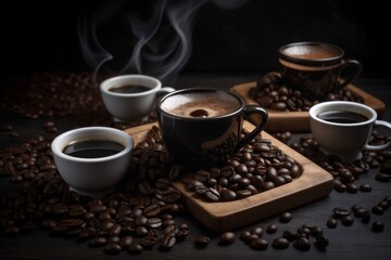 Fototapeta premium morning cafe cup drink mug brown espresso breakfast aroma bean. Generative AI.