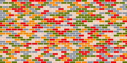 Fototapeta premium Rainbow colourful brick wall (background). Colorful grungy brick wall with colored bricks image. Vector art