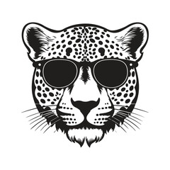 cheetah wearing sunglasses, vintage logo line art concept black and white color, hand drawn illustration © Artcuboy