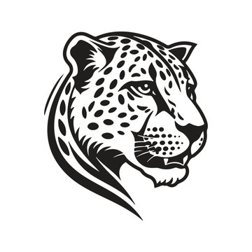 cheetah, vintage logo line art concept black and white color, hand drawn illustration