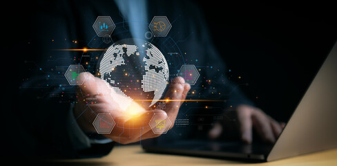 Fototapeta premium Global network connection on investor and customer with sale data exchange and development of business. Technology and digital marketing.