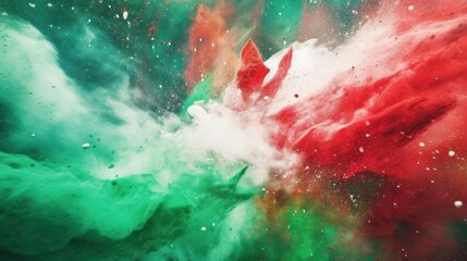 colorful Italian flag green white red color holi paint powder explosion. concept. Generative AI.