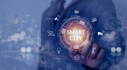 smart city concept Using digital infrastructure to create effective solutions and communications Other services using data .