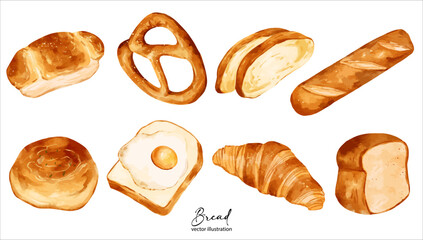 Vector bread bakery product set, colored vector illustration