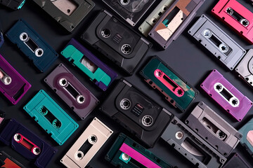 Obraz premium Audio cassettes for recorder background wallpaper abstraction 80s 90s 70s retro vintage old music