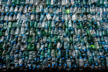 Background of many used empty PET bottles