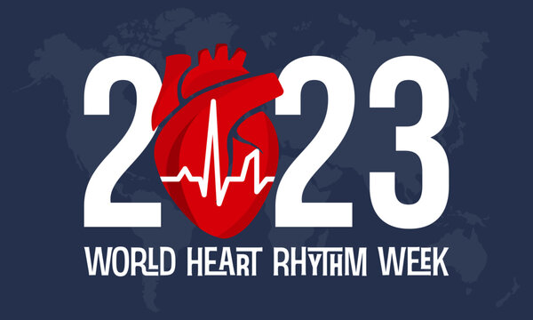 2023 Concept World Heart Rhythm Week vector illustration template. Cardiac, pulse care, diagnosis theme banner.