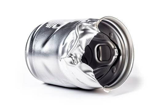 Empty crumpled can isolated on a white background