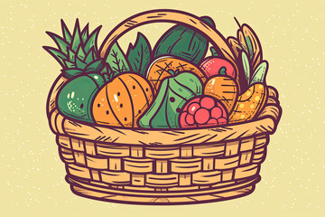 Fruit basket sticker. Generative and illustration