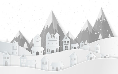 The flat vector winter scene design of mountains