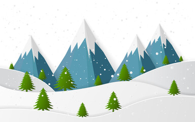 The flat vector winter scene design of mountains