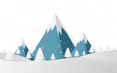 The flat vector winter scene design of mountains