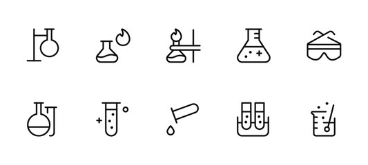 lab icon, Chemistry, Chemical, formula, Medical analysis, experiment vector set design with Editable Stroke. Line, Solid, Flat Line, thin style and Suitable for Web Page, Mobile App, UI, UX design.