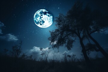 Naklejka na ściany i meble Night sky glows in moonlight. Generative AI
