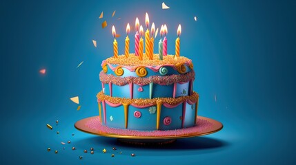 birthday cake with candles - obrazy, fototapety, plakaty