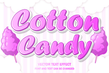 cotton candy cute kawaii cloud 3d editable text effect font style typography lettering template design food logo 