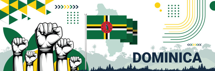 Celebrate Dominica independence in style with bold and iconic flag colors. raising fist in protest or showing your support, this design is sure to catch the eye and ignite your patriotic spirit!