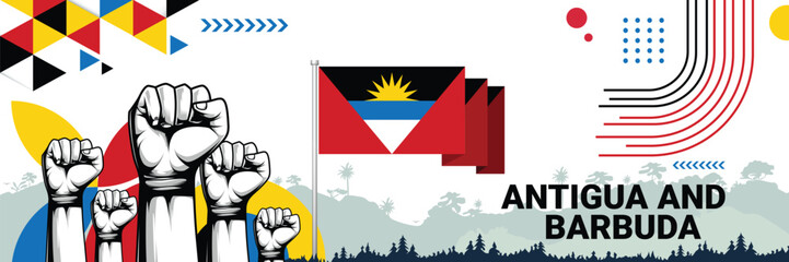 Antigua and Barbuda independence in style with bold and iconic flag colors. raising fist in protest or showing your support, this design is sure to catch the eye and ignite your patriotic spirit!