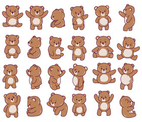 set of teddy bear cartoon poses 