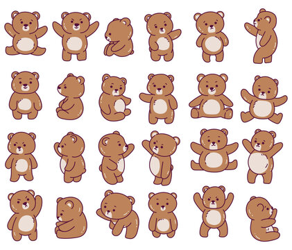 Naklejki set of teddy bear cartoon poses 