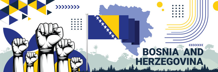 Bosnia and Herzegovina independence in style with bold and iconic flag colors. raising fist in protest or showing your support, this design is sure to catch the eye and ignite your patriotic spirit!
