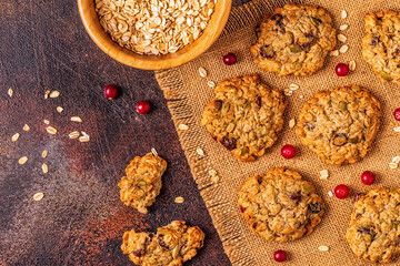 Homemade oatmeal cookies with cranberries and pumpkin seeds.