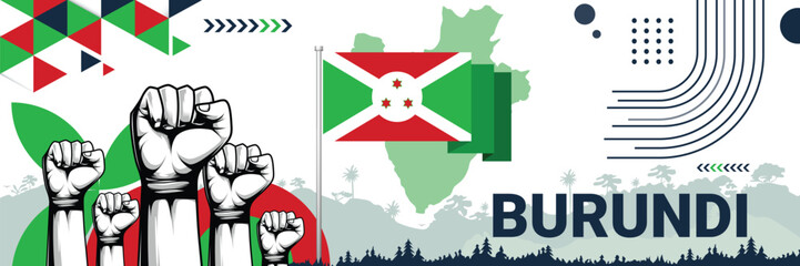 Celebrate Burundi independence in style with bold and iconic flag colors. raising fist in protest or showing your support, this design is sure to catch the eye and ignite your patriotic spirit!