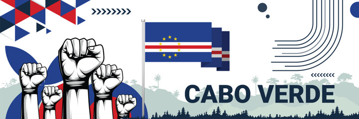 Celebrate Cabo Verde independence in style with bold and iconic flag colors. raising fist in protest or showing your support, this design is sure to catch the eye and ignite your patriotic spirit!