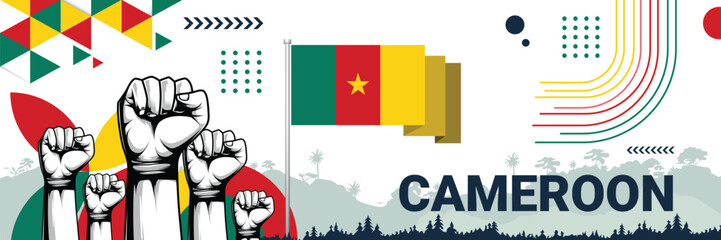 Celebrate Cameroon independence in style with bold and iconic flag colors. raising fist in protest or showing your support, this design is sure to catch the eye and ignite your patriotic spirit!