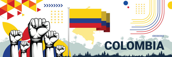 Celebrate Colombia independence in style with bold and iconic flag colors. raising fist in protest or showing your support, this design is sure to catch the eye and ignite your patriotic spirit!
