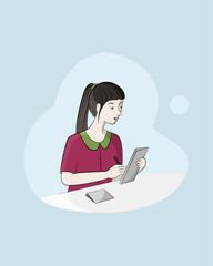 Happy Young Woman Drawing A New Design On Paper