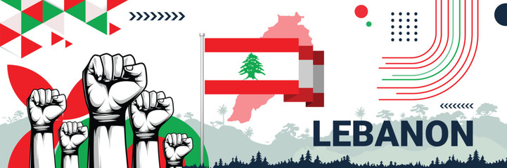 Celebrate Lebanon independence in style with bold and iconic flag colors. raising fist in protest or showing your support, this design is sure to catch the eye and ignite your patriotic spirit!
