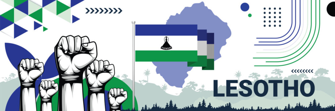 Celebrate Lesotho independence in style with bold and iconic flag colors. raising fist in protest or showing your support, this design is sure to catch the eye and ignite your patriotic spirit! - Powered by Adobe