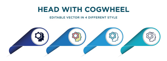 head with cogwheel icon in 4 different styles such as filled, color, glyph, colorful, lineal color. set of vector for web, mobile, ui