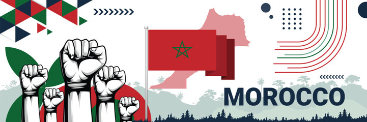 Celebrate Morocco independence in style with bold and iconic flag colors. raising fist in protest or showing your support, this design is sure to catch the eye and ignite your patriotic spirit!