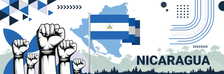 Celebrate Nicaragua independence in style with bold and iconic flag colors. raising fist in protest or showing your support, this design is sure to catch the eye and ignite your patriotic spirit!