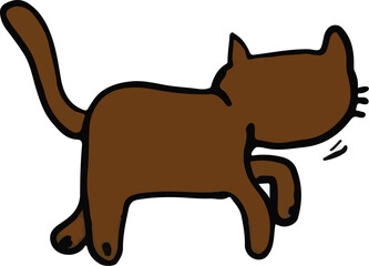 line cartoon cute brown cat facing back minimalist style