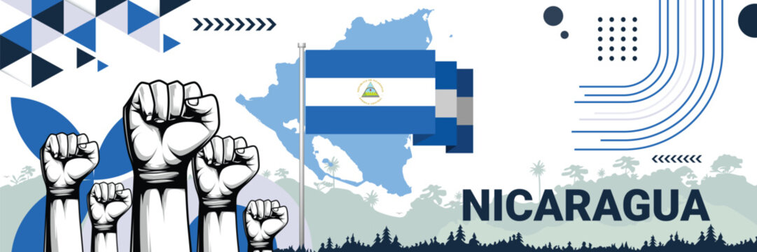 Celebrate Nicaragua independence in style with bold and iconic flag colors. raising fist in protest or showing your support, this design is sure to catch the eye and ignite your patriotic spirit! - Powered by Adobe