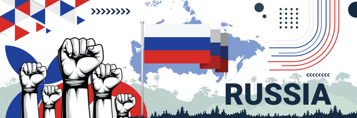 Celebrate Russia independence in style with bold and iconic flag colors. raising fist in protest or showing your support, this design is sure to catch the eye and ignite your patriotic spirit!