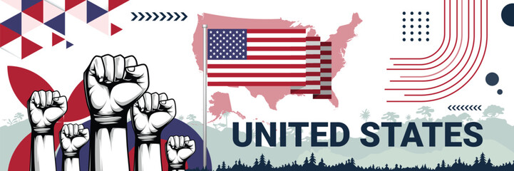 Celebrate United States independence in style with bold and iconic flag colors. raising fist in protest or showing your support, this design is sure to catch the eye and ignite your patriotic spirit!