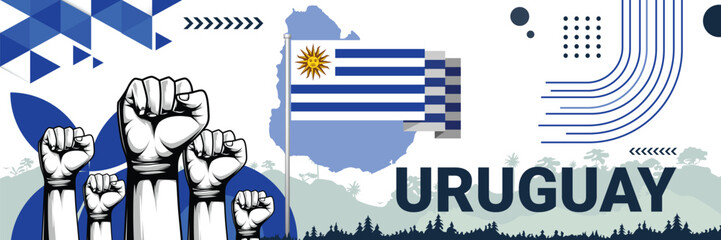 Celebrate Uruguay independence in style with bold and iconic flag colors. raising fist in protest or showing your support, this design is sure to catch the eye and ignite your patriotic spirit!