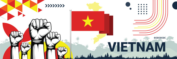 Celebrate Vietnam independence in style with bold and iconic flag colors. raising fist in protest or showing your support, this design is sure to catch the eye and ignite your patriotic spirit!