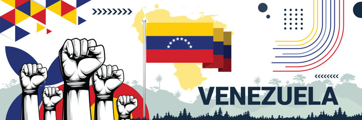 Celebrate Venezuela independence in style with bold and iconic flag colors. raising fist in protest or showing your support, this design is sure to catch the eye and ignite your patriotic spirit!