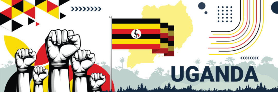 Celebrate Uganda independence in style with bold and iconic flag colors. raising fist in protest or showing your support, this design is sure to catch the eye and ignite your patriotic spirit! - Powered by Adobe
