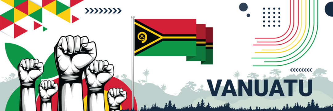 Celebrate Vanuatu independence in style with bold and iconic flag colors. raising fist in protest or showing your support, this design is sure to catch the eye and ignite your patriotic spirit! - Powered by Adobe