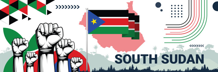 Celebrate South Sudan independence in style with bold and iconic flag colors. raising fist in protest or showing your support, this design is sure to catch the eye and ignite your patriotic spirit!