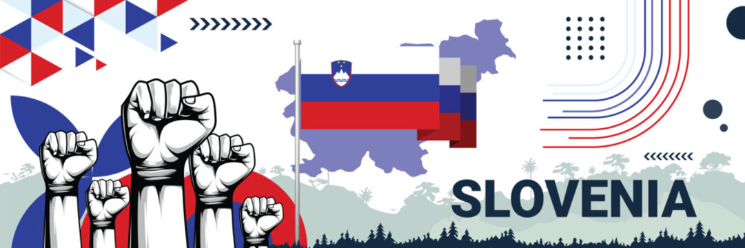 Celebrate Slovenia independence in style with bold and iconic flag colors. raising fist in protest or showing your support, this design is sure to catch the eye and ignite your patriotic spirit! - Powered by Adobe