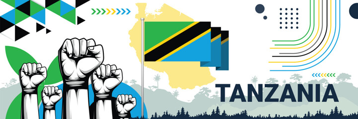 Celebrate Tanzania independence in style with bold and iconic flag colors. raising fist in protest or showing your support, this design is sure to catch the eye and ignite your patriotic spirit!