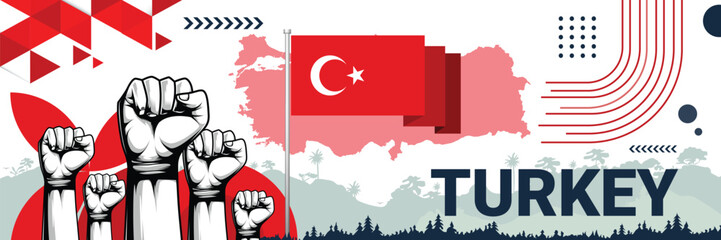 Celebrate Turkey independence in style with bold and iconic flag colors. raising fist in protest or showing your support, this design is sure to catch the eye and ignite your patriotic spirit!