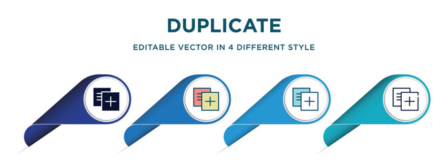 duplicate icon in 4 different styles such as filled, color, glyph, colorful, lineal color. set of vector for web, mobile, ui